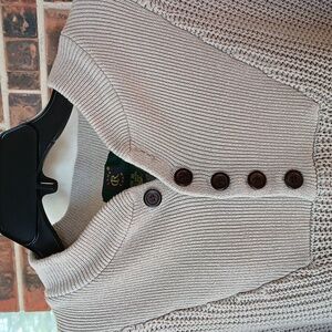 Club Room Men's Crewneck Sweater with Button Detail Cream Tan Size XL